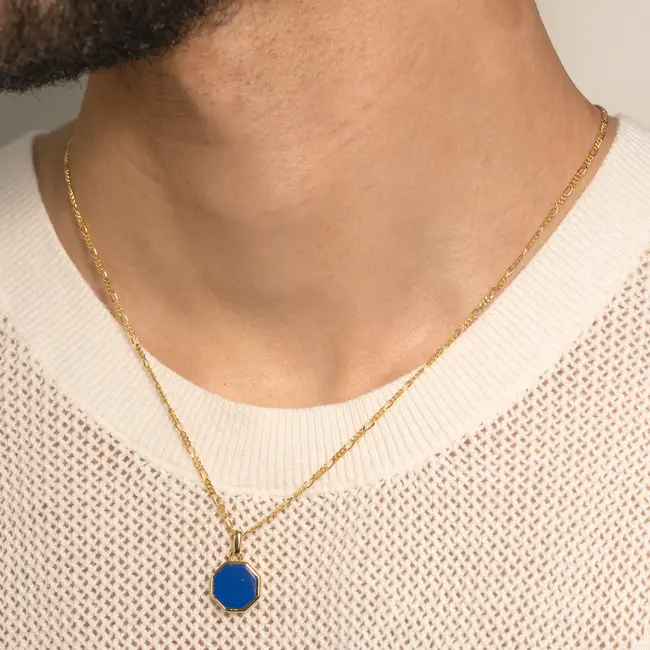 Octagon Lapis Lazuli Dog Tag Pendant in Sterling Silver Gold Vermeil