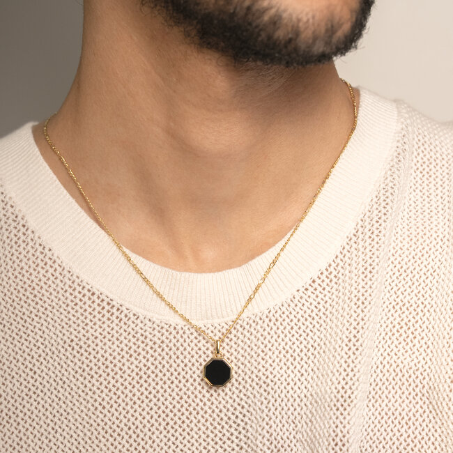 Octagon Black Onyx Dog Tag Pendant in Sterling Silver Gold Vermeil