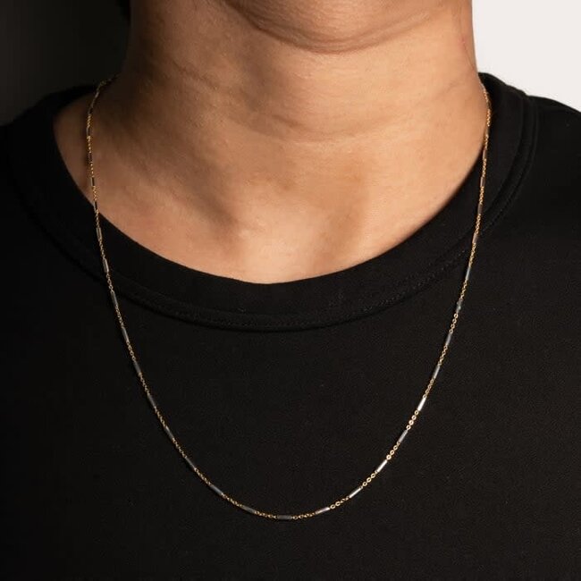1.0mm Two-Tone Link & Bar Chain in Gold Vermeil Sterling Silver