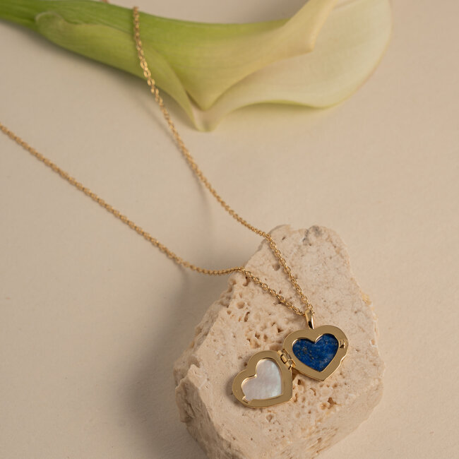 Double-Sided Heart-Shaped Locket Necklace in Sterling Silver Gold Vermeil
