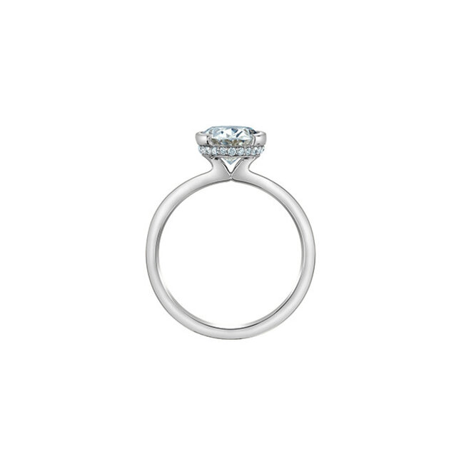 Half-Bezel Oval Lab Grown Diamond Engagement Ring in 14K White Gold