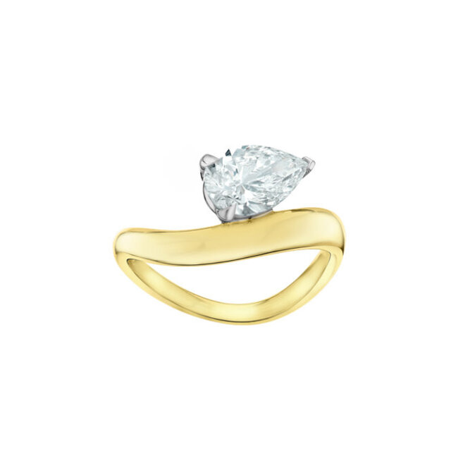 Freeform Pear Lab Grown Diamond Engagement Ring in 14K Yellow & White Gold