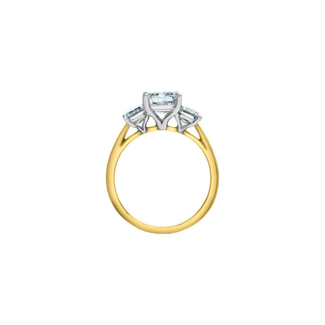 Trinity Emerald Lab Grown Diamond Engagement Ring in 14K Yellow & White Gold