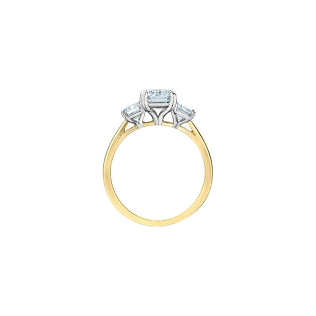 Trinity Emerald Lab Grown Diamond Engagement Ring in 14K Yellow & White Gold