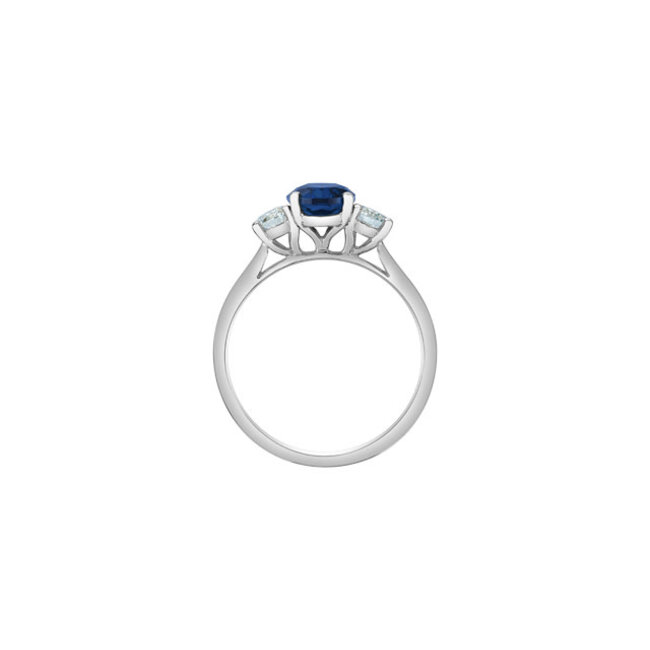 Oval Lab Grown Sapphire & Diamond Trinity Engagement Ring in 10K White Gold