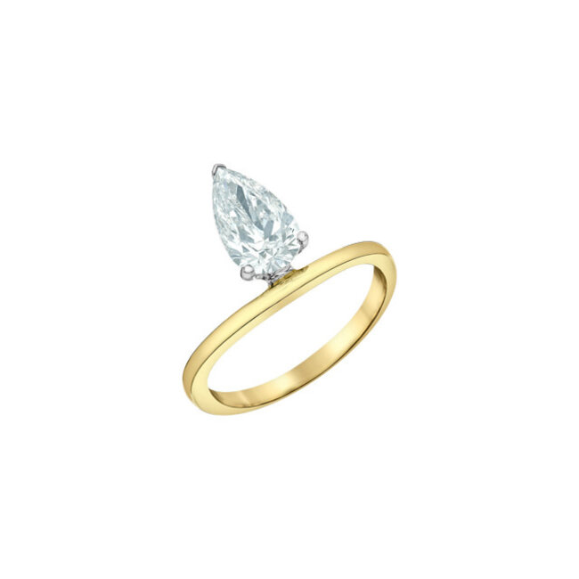 Freeform Pear Lab Grown Diamond Engagement Ring in 14K Yellow & White Gold
