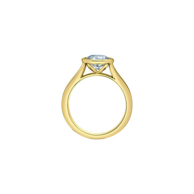 Bezel Set Round Lab Grown Diamond Engagement Ring in 14K Yellow Gold