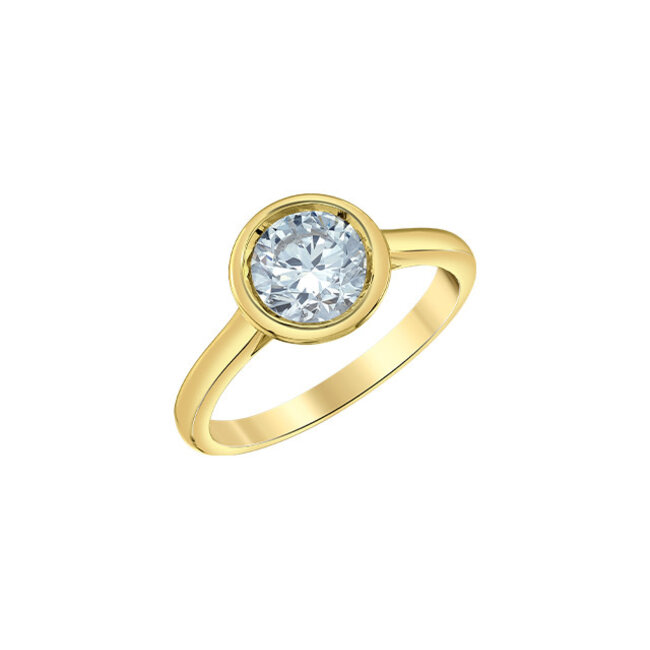 Bezel Set Round Lab Grown Diamond Engagement Ring in 14K Yellow Gold
