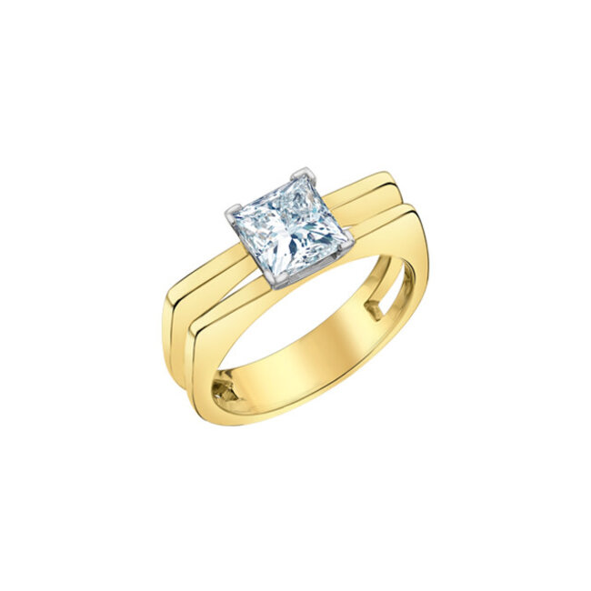 Princess Lab Grown Diamond Open Solitaire Engagement Ring in 14K Yellow & White Gold