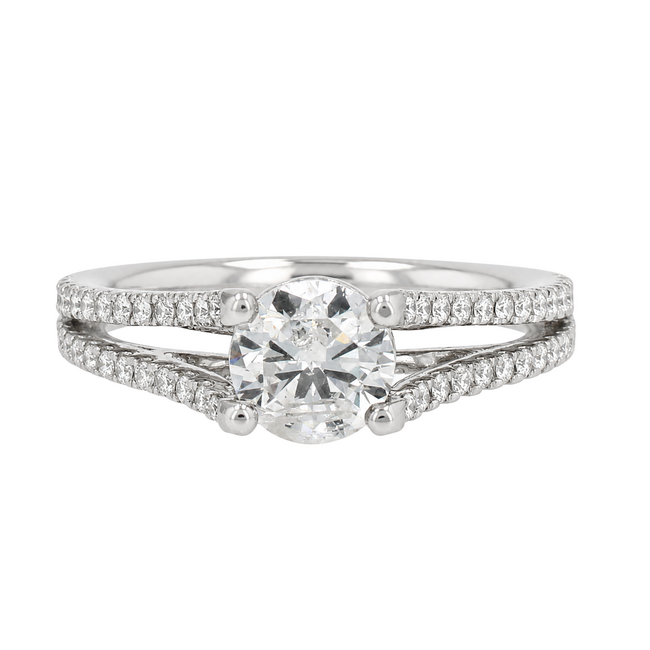 Split Shank Round Diamond Engagement Ring in 14K White Gold