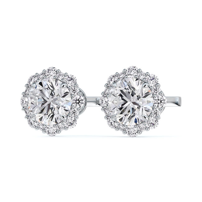 Floral Halo Diamond Stud Earrings in Platinum