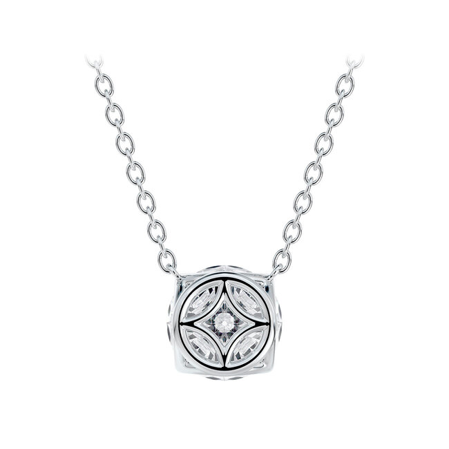 Solitaire Round Brilliant Cut Diamond Necklace in 18K White Gold