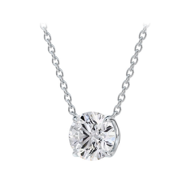 Solitaire Round Brilliant Cut Diamond Necklace in 18K White Gold