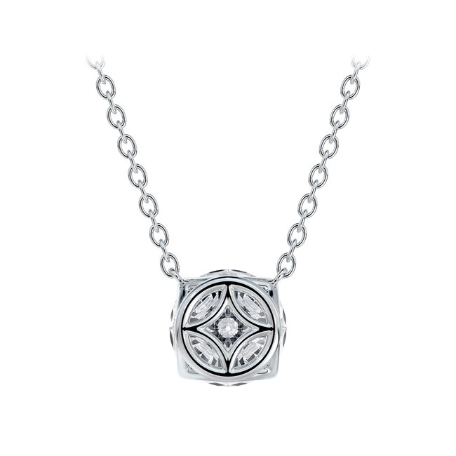 Solitaire Round Brilliant Cut Diamond Necklace in 18K White Gold