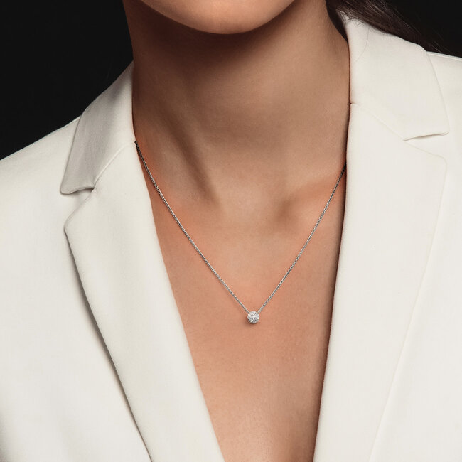 Solitaire Round Brilliant Cut Diamond Necklace in 18K White Gold