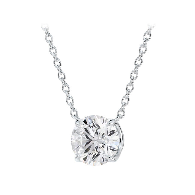 Solitaire Round Brilliant Cut Diamond Necklace in 14K White Gold
