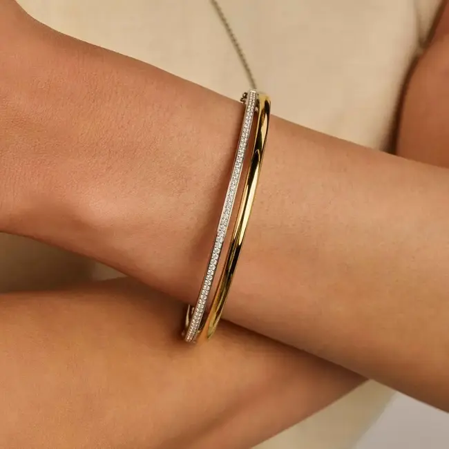 TI SENTO CZ Double Bangle in Gold-Plated Sterling Silver