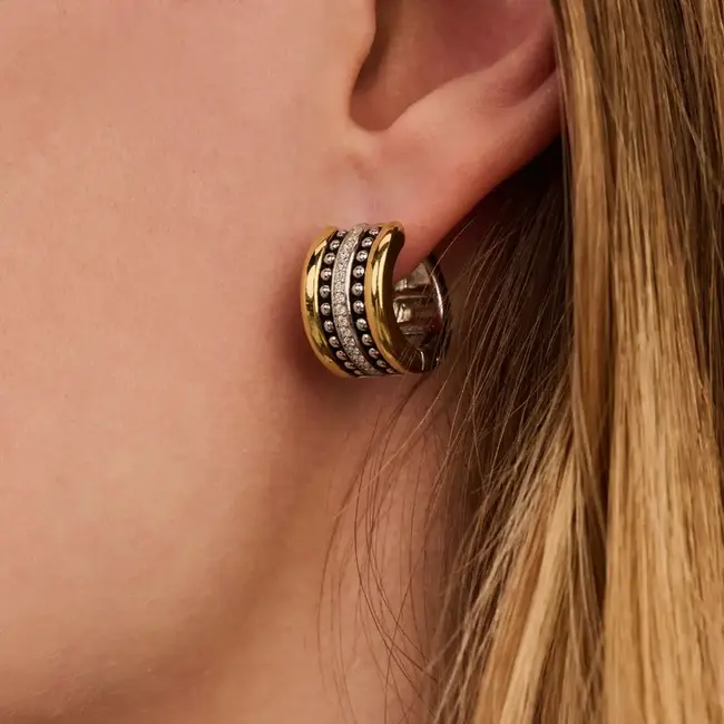Ti Sento Structured Beaded Hoops in Gold-Plated Sterling Silver
