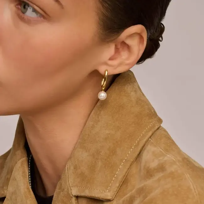Ti Sento Pearl Hoops in Gold-Plated Sterling Silver