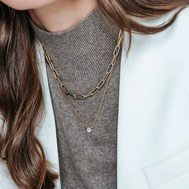 Ti Sento Classic Zirconia Necklace in Gold-Plated Sterling Silver