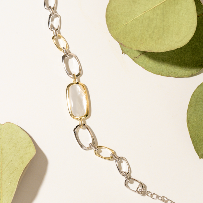 Elle Allure Mother of Pearl Link Bracelet in Gold-Plated Sterling Silver