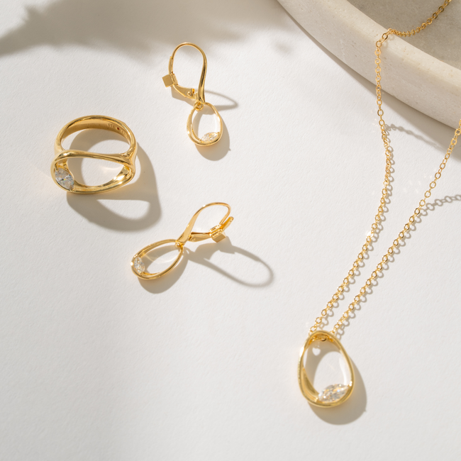 Elle Wink Marquise CZ Open Oval Necklace in Gold-Plated Sterling Silver