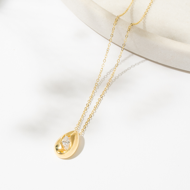 Elle Wink Marquise CZ Puffed Necklace in Gold-Plated Sterling Silver