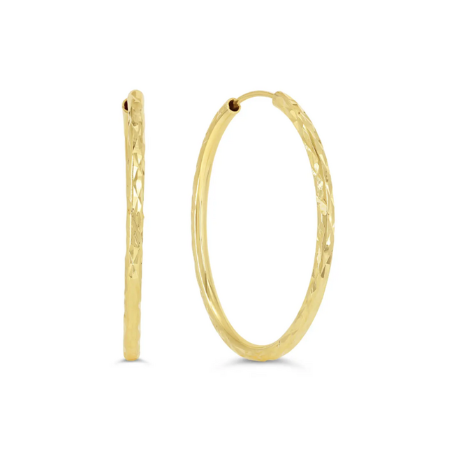 Dazzle Diamond Cut Sleeper Hoop Earrings in 10K
