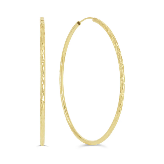 Dazzle Diamond Cut Sleeper Hoop Earrings in 10K
