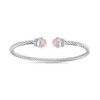 Miss Mimi by Yael Miss Mimi Rose Quartz & CZ Twist Cable Bangle