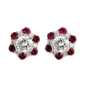 Colour by Spicer Cole Ruby & Canadian Diamond Floral Halo Stud Earrings