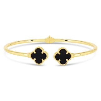 Bella Gold Black Onyx Clover Open Bangle