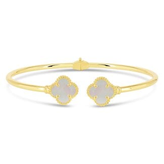 Bella Gold Mother of Pearl Clover Open Bangle