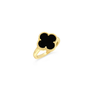 Bella Gold Black Onyx Clover Ring