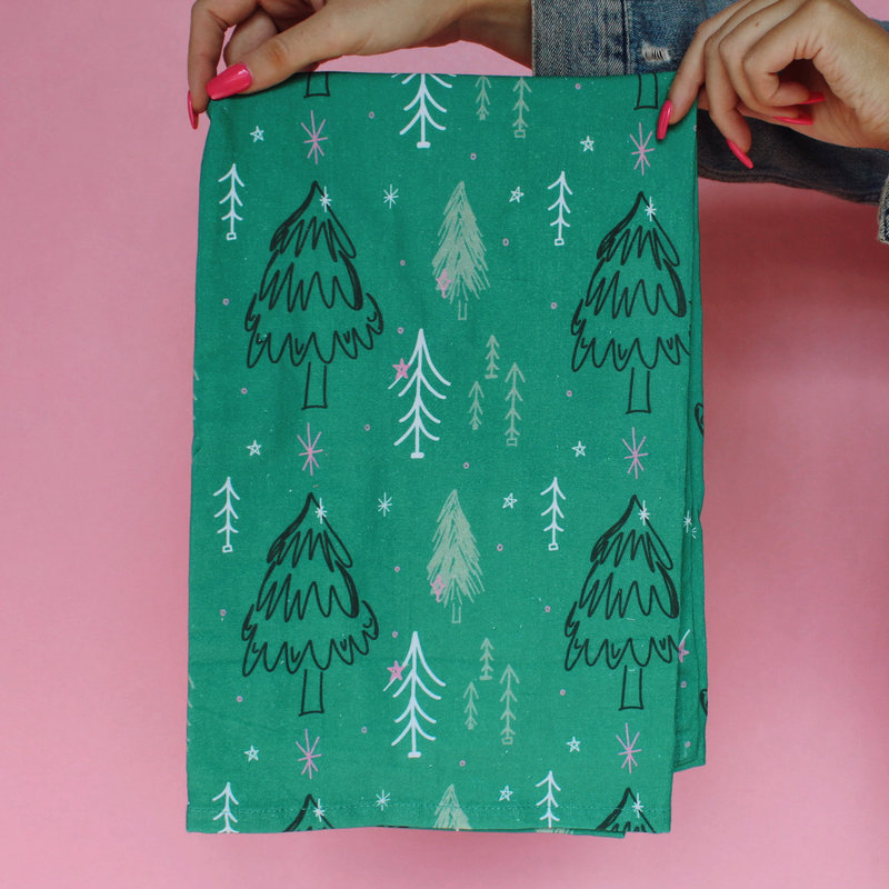 Green Winter Trees Tea Towel