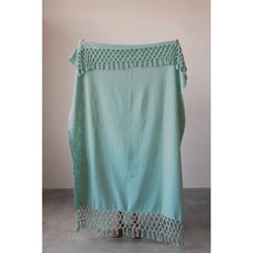 Aqua Cotton Throw with Crochet and Fringe