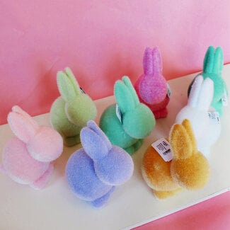 Medium Flocked Seated Bunny with Pom Pom Tail