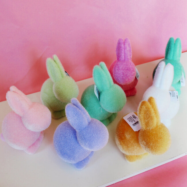 Medium Flocked Seated Bunny with Pom Pom Tail