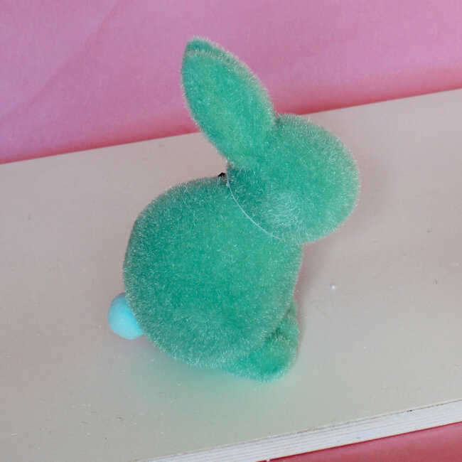 Medium Flocked Seated Bunny with Pom Pom Tail