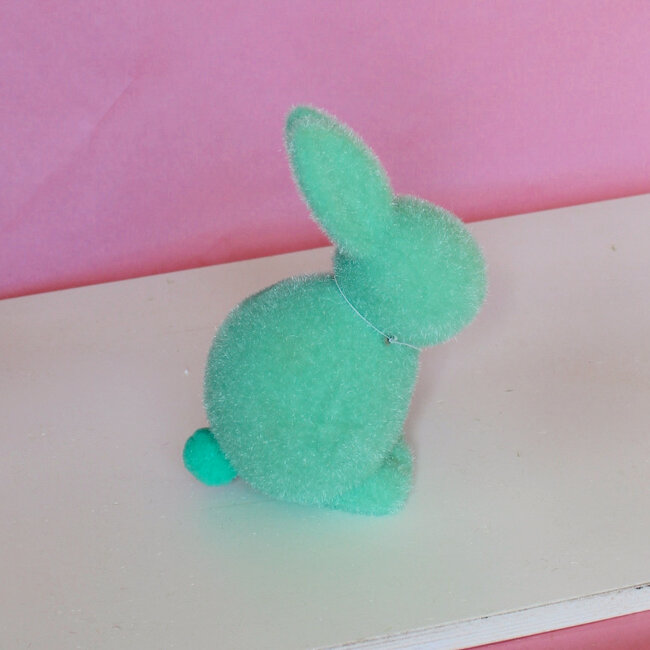 Medium Flocked Seated Bunny with Pom Pom Tail