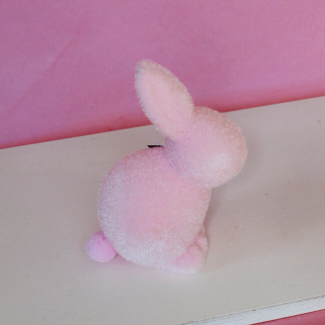 Medium Flocked Seated Bunny with Pom Pom Tail