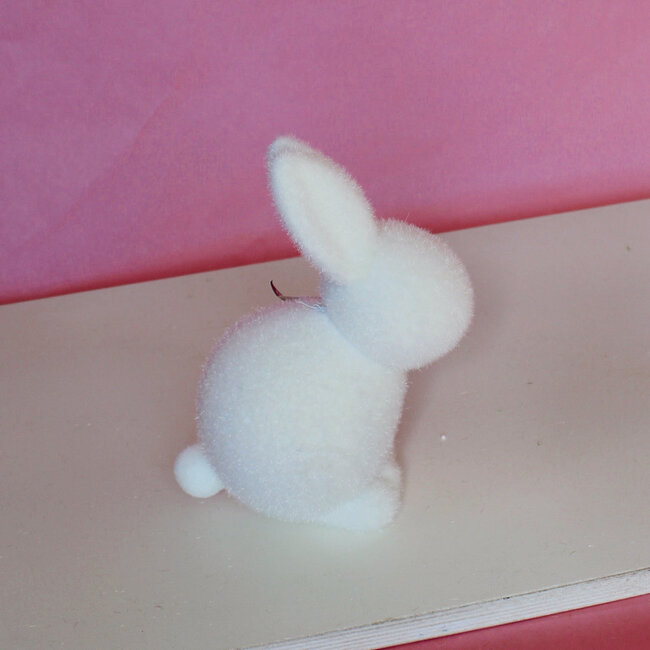 Medium Flocked Seated Bunny with Pom Pom Tail