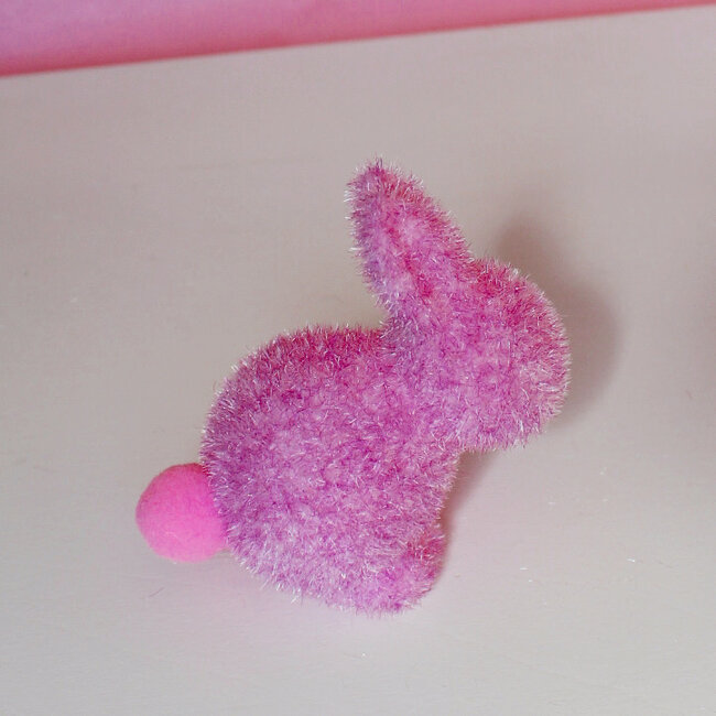Small Flocked Seated Bunny with Pom Pom Tail