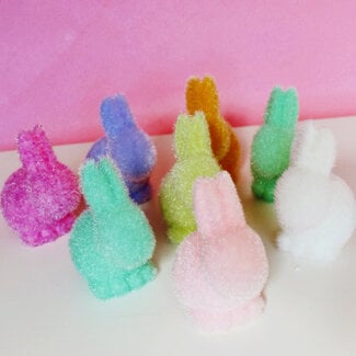 Small Flocked Seated Bunny with Pom Pom Tail