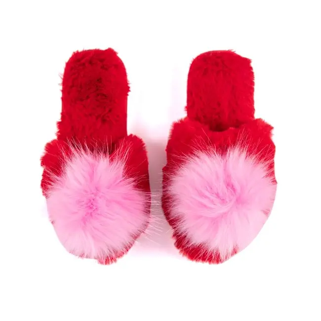 Pink & Red Fuzzy Slippers