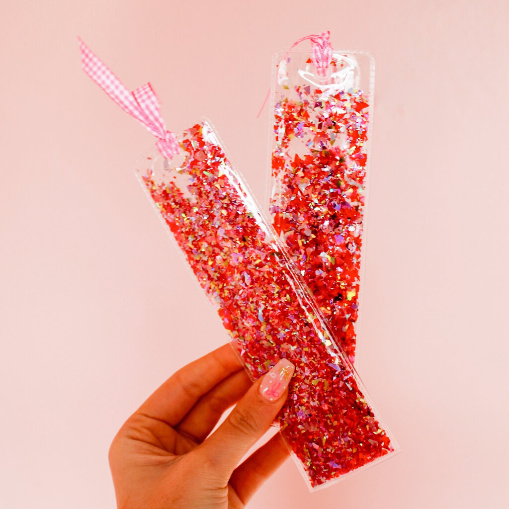 Red + Pink Confetti Bookmark