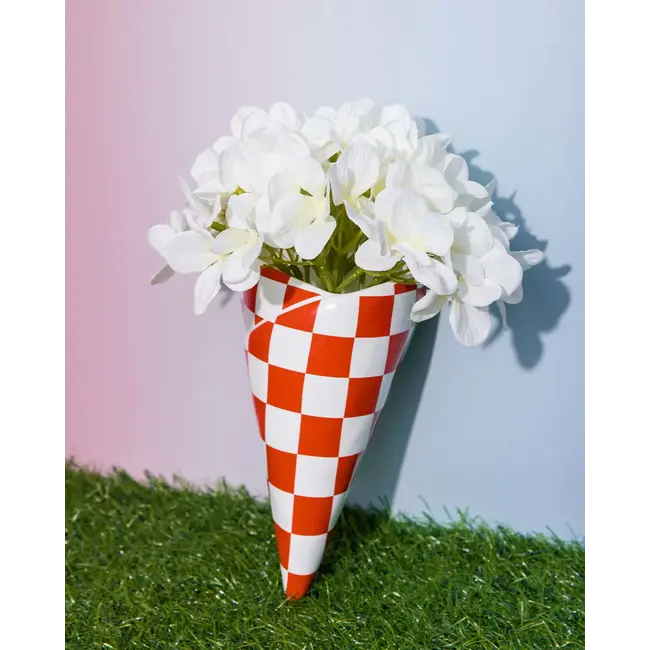 Checker Bag Wall Vase