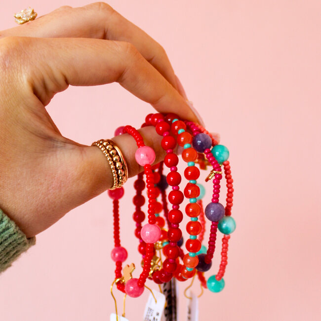 Mia Red + Pink Beaded Bracelet