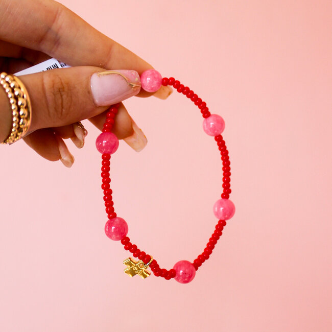 Mia Red + Pink Beaded Bracelet