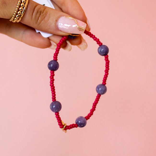 Mia Hot Pink + Lilac Bead Bracelet